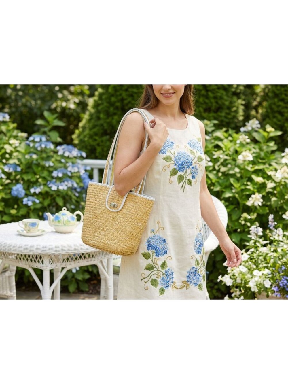 Woven Straw Tote Bag Neutral Shoulder Purse Coastal Grandma Boho Resort